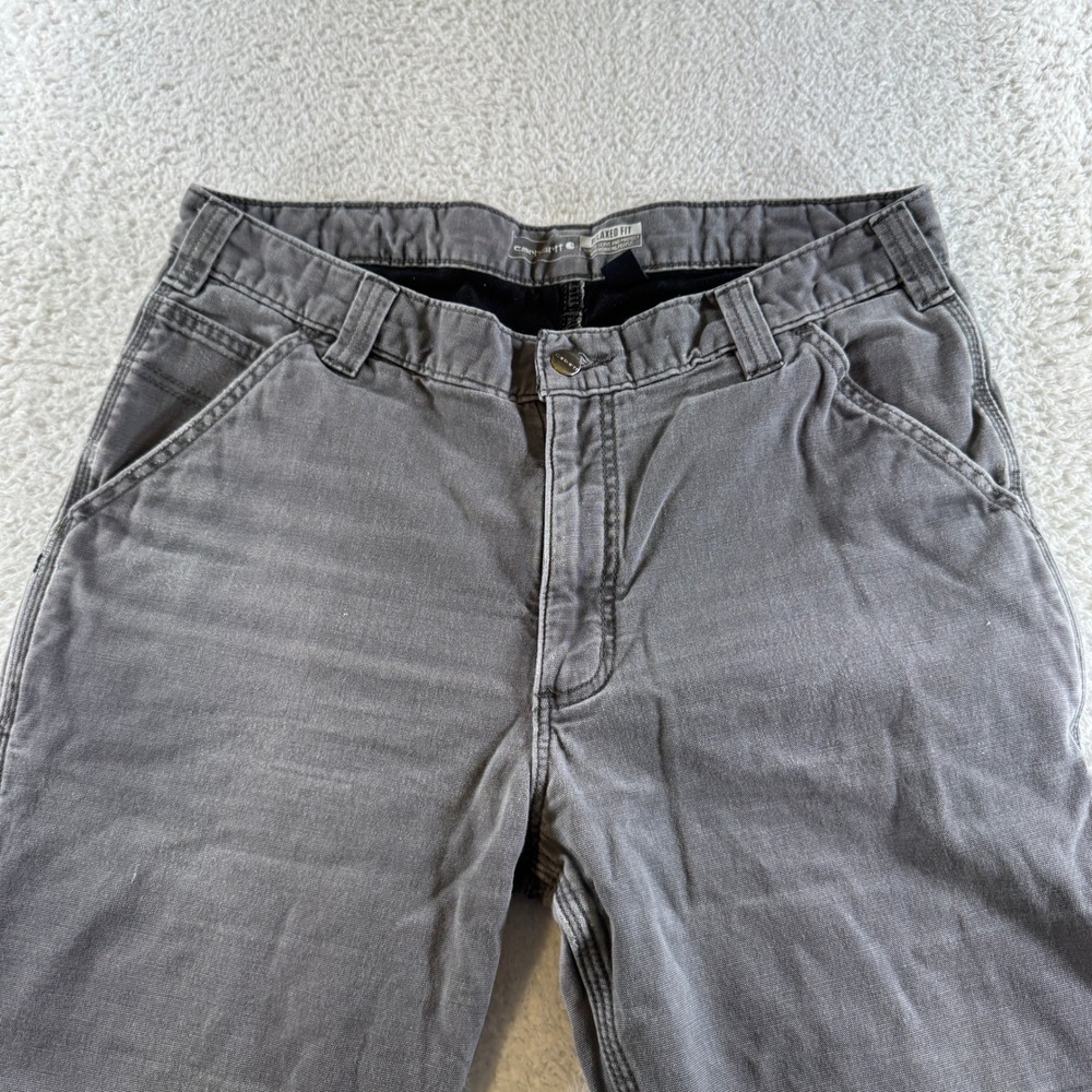 Carhartt Size 36x30 Relaxed Fit Carpenter Gray Grey Fleece Lined Chino Pants - Picture 4 of 11